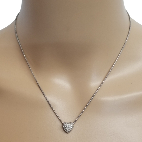 PREMIER DESIGNS STERLING SILVER & CRYSTAL HEART PENDANT ON PLATED CHAIN - Picture 1 of 6